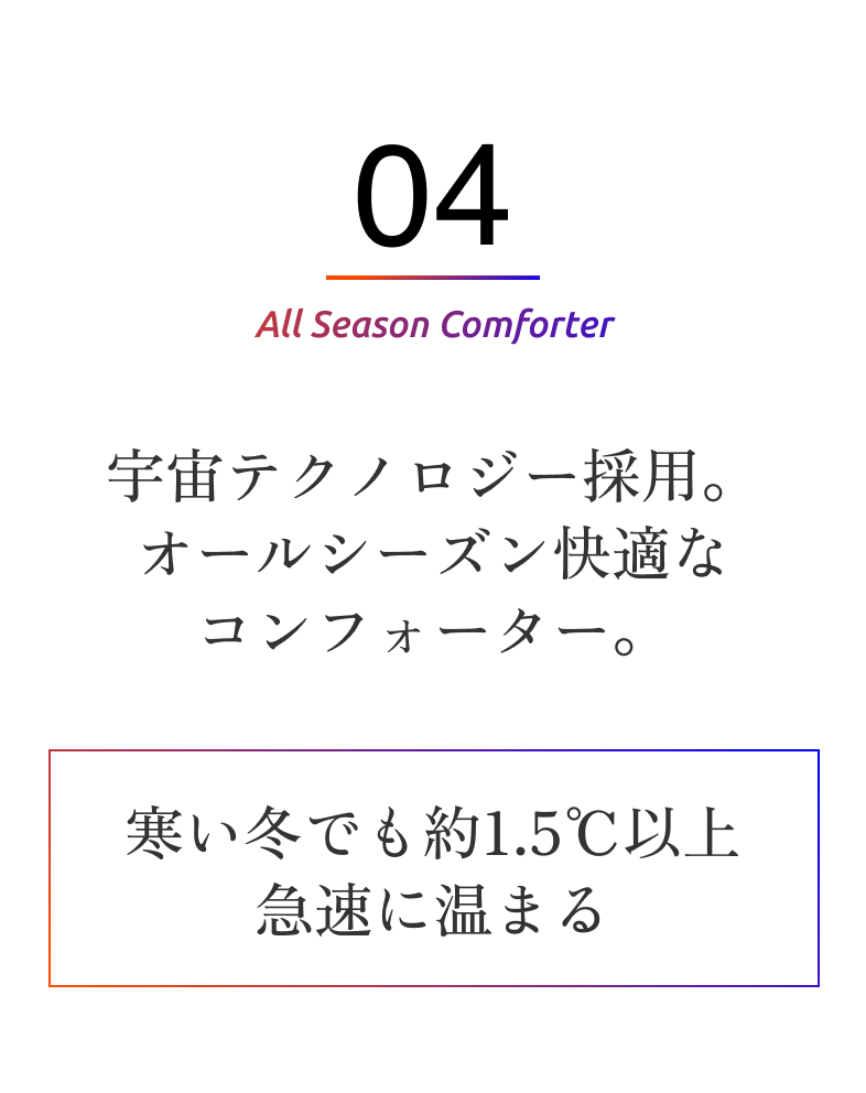 宇宙テクノロジー採用。 オールシーズン快適な コンフォーター。